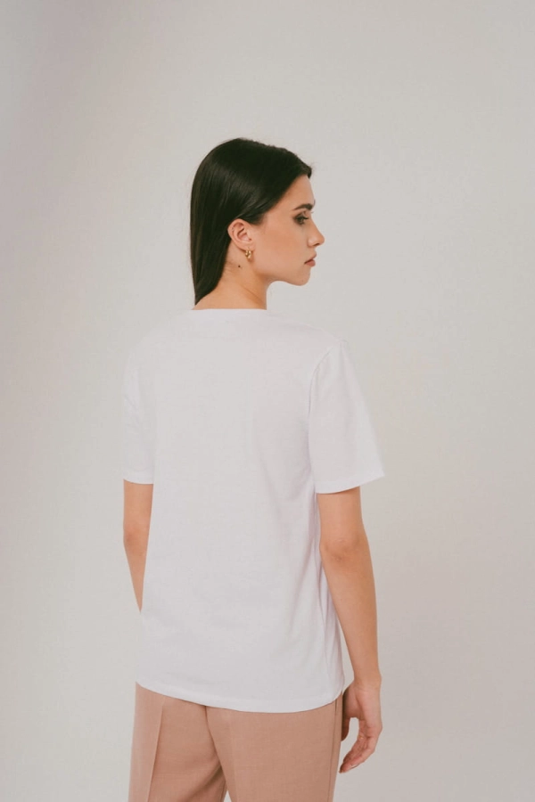 T-shirt Natural, V-neck bawełniany, biały