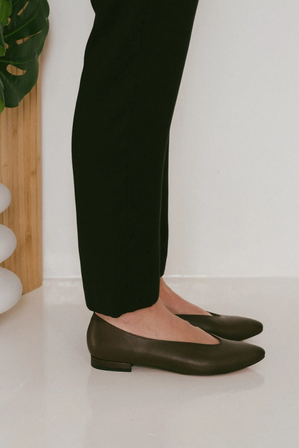 Baleriny Audrey skórzane, brązowe