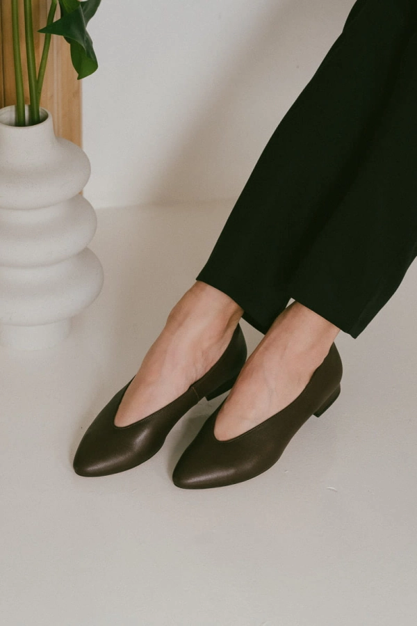 Baleriny Audrey skórzane, brązowe