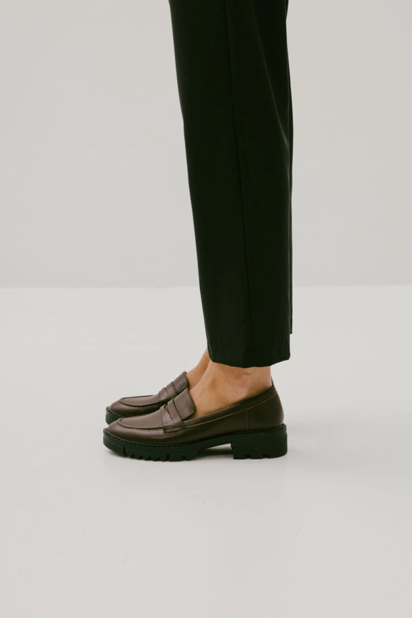 Chunky loafers skórzane, ciemnobrązowe