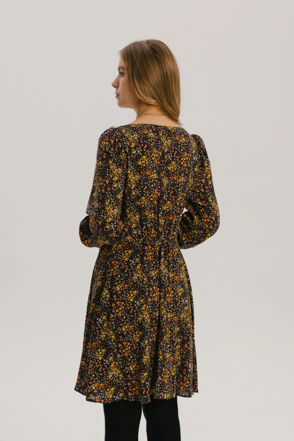 Sukienka z wiskozy Violet z rękawem, w żółte kwiaty