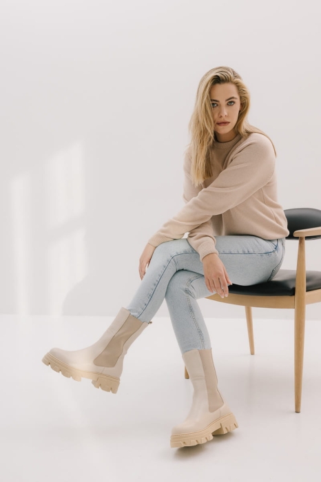 Botki skórzane Stacy, kremowe