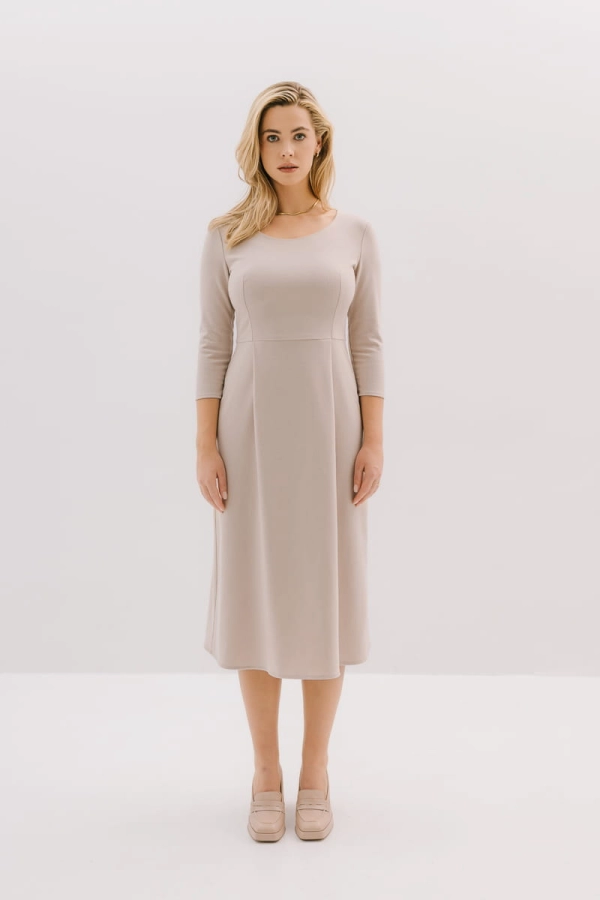Sukienka midi Gala wełniano-kaszmirowa, kremowa