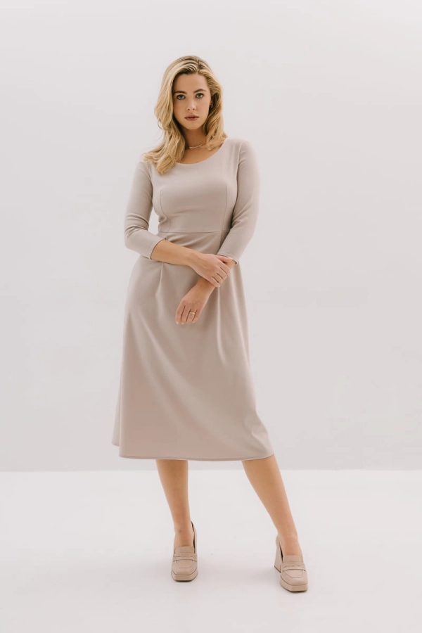 Sukienka midi Gala wełniano-kaszmirowa, kremowa