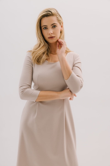 Sukienka midi Gala wełniano-kaszmirowa, kremowa