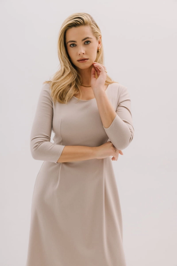 Sukienka midi Gala wełniano-kaszmirowa, kremowa