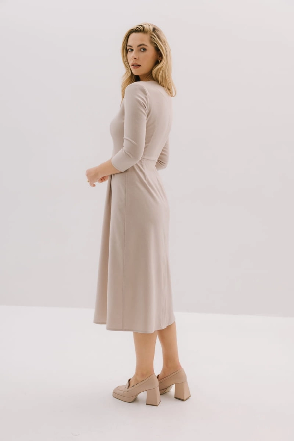 Sukienka midi Gala wełniano-kaszmirowa, kremowa