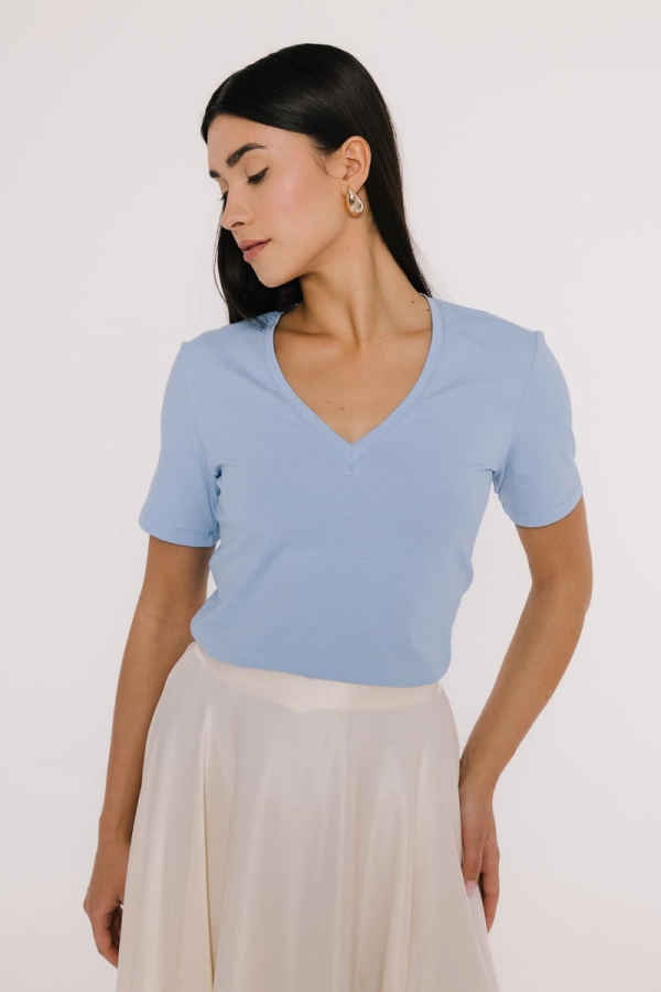 T-shirt Natural, V-neck bawełniany, niebieski