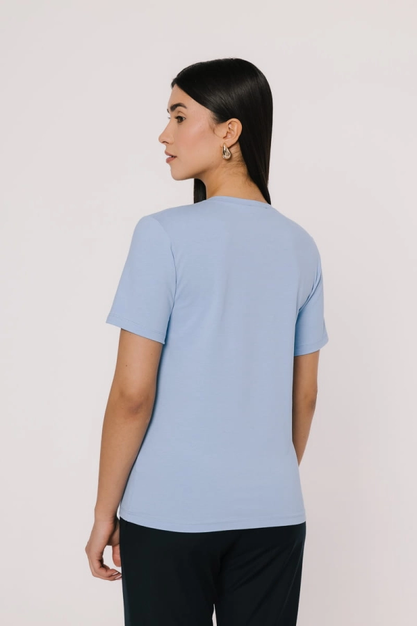 T-shirt Natural, V-neck bawełniany, niebieski