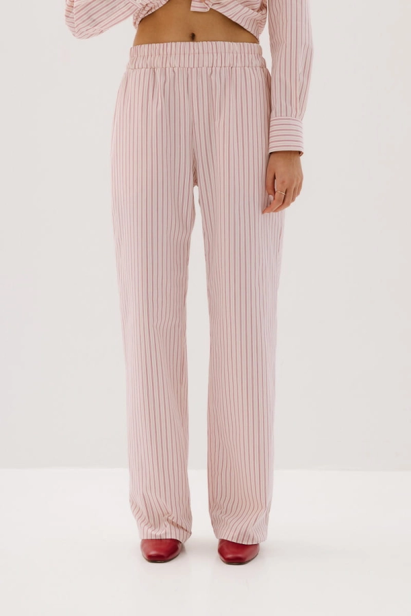 Spodnie bawełniane Positano, różowe w paski