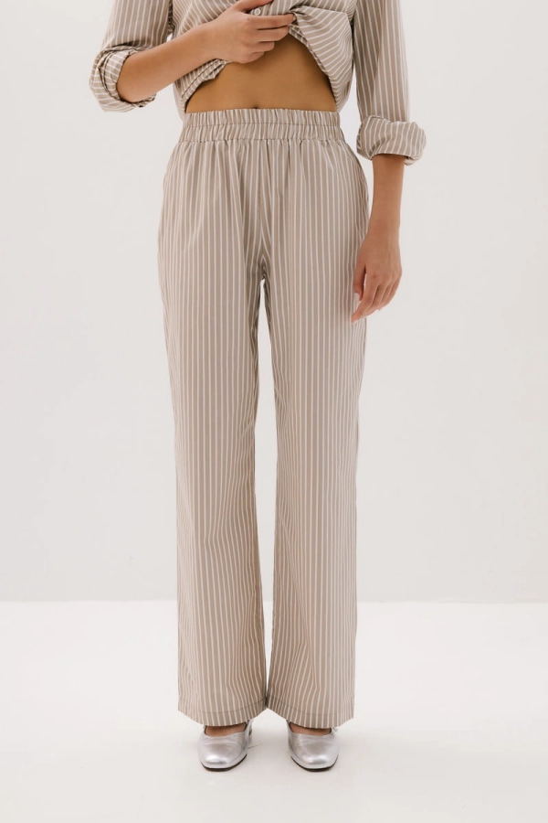 Spodnie bawełniane Positano, beżowe w paski