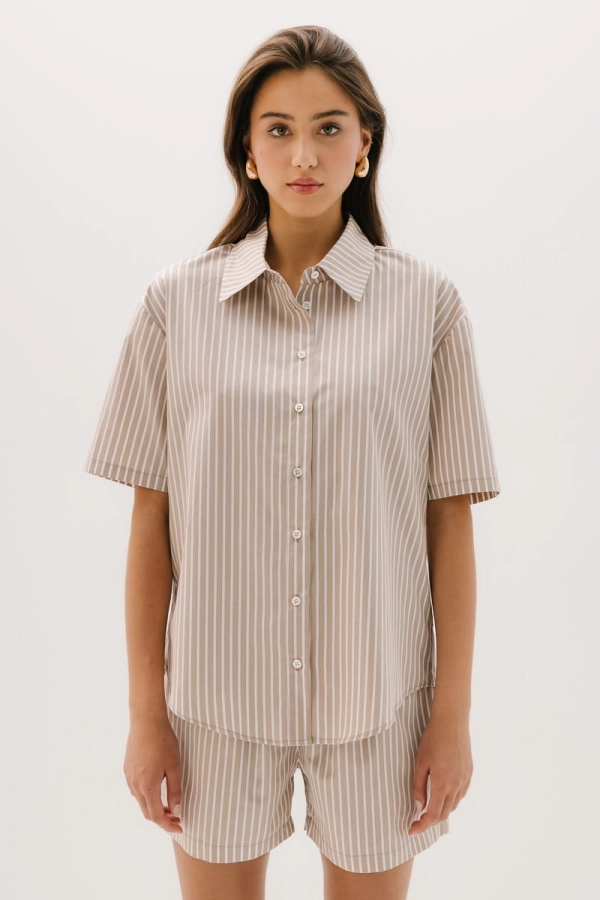 Koszula Vernazza bawełniana, beżowa w paski