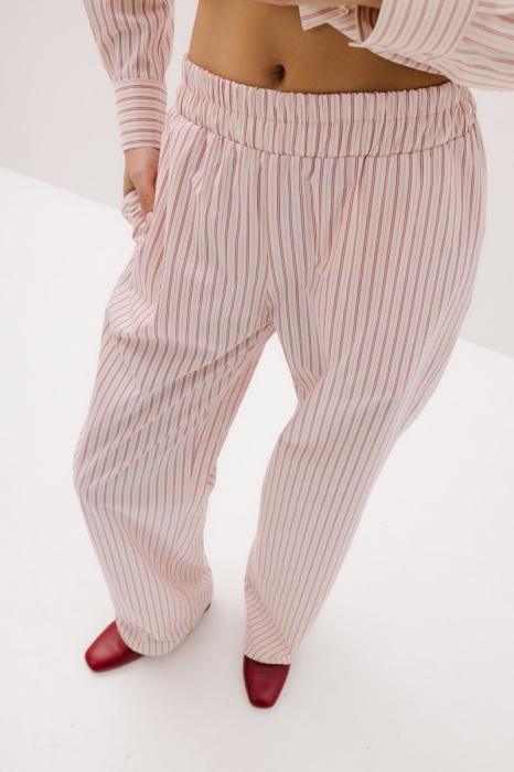 Spodnie bawełniane Positano, różowe w paski
