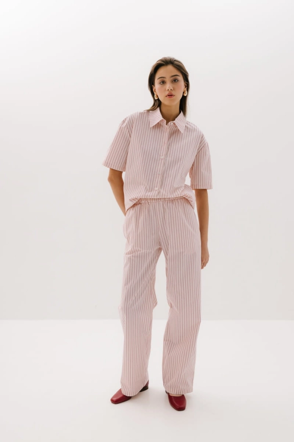 Spodnie bawełniane Positano, różowe w paski