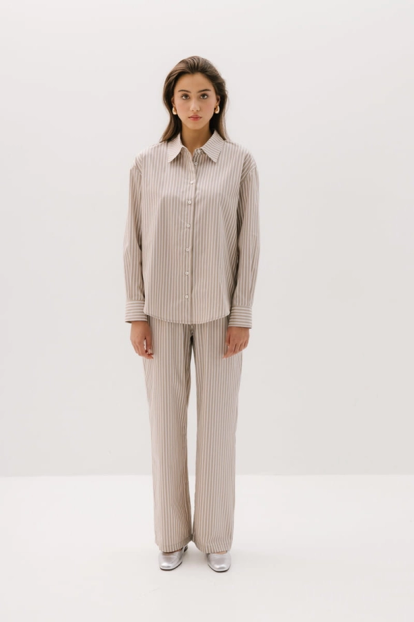 Spodnie bawełniane Positano, beżowe w paski