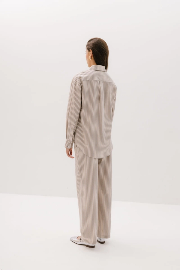 Spodnie bawełniane Positano, beżowe w paski