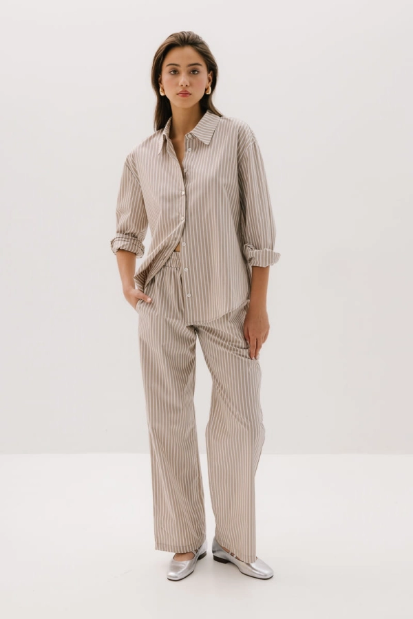 Spodnie bawełniane Positano, beżowe w paski