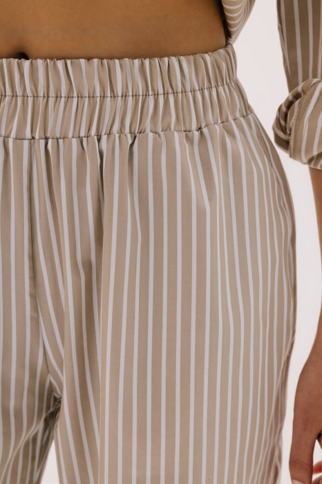 Spodnie bawełniane Positano, beżowe w paski