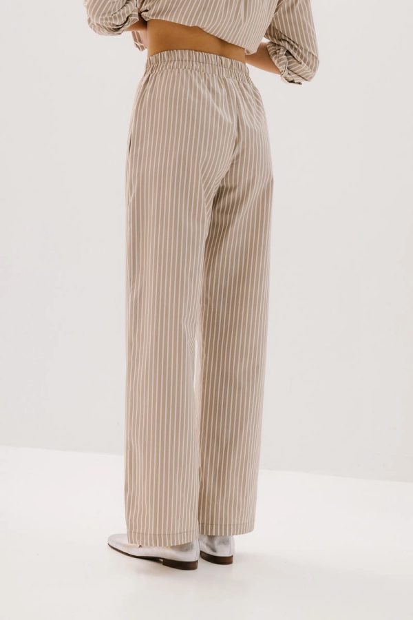 Spodnie bawełniane Positano, beżowe w paski