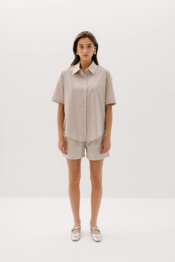 Koszula Vernazza bawełniana, beżowa w paski