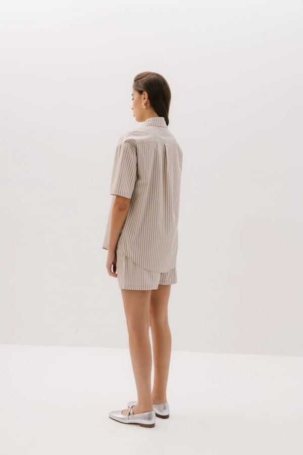 Koszula Vernazza bawełniana, beżowa w paski