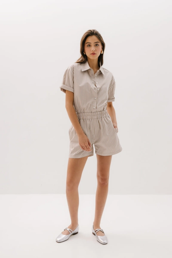 Koszula Vernazza bawełniana, beżowa w paski