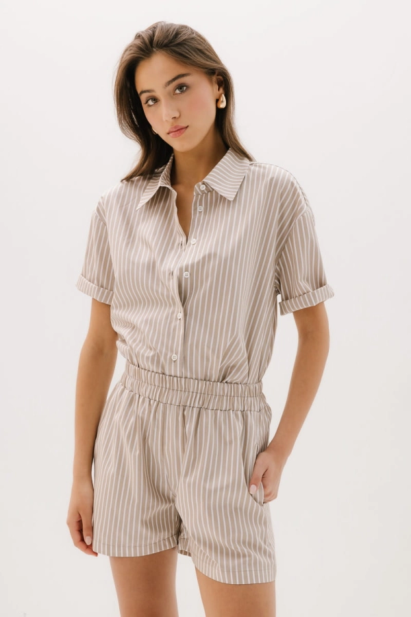 Koszula Vernazza bawełniana, beżowa w paski