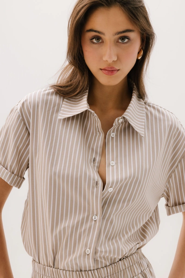 Koszula Vernazza bawełniana, beżowa w paski