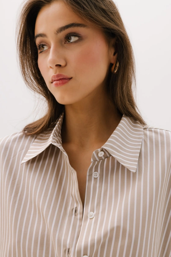 Koszula Vernazza bawełniana, beżowa w paski
