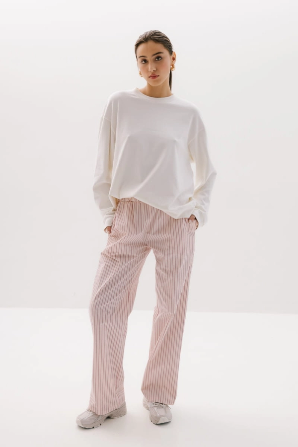 Spodnie bawełniane Positano, różowe w paski