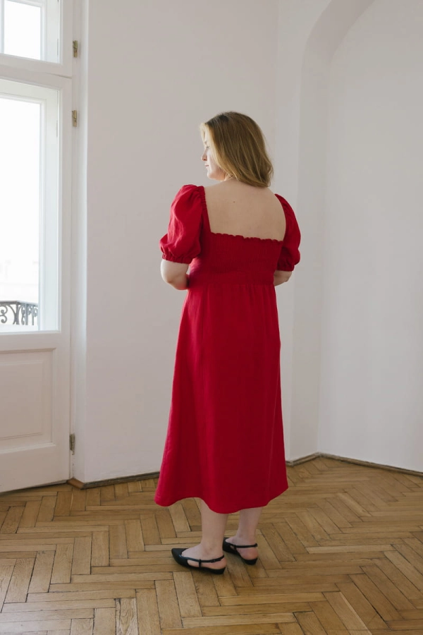 Sukienka Liberty lniana, czerwona