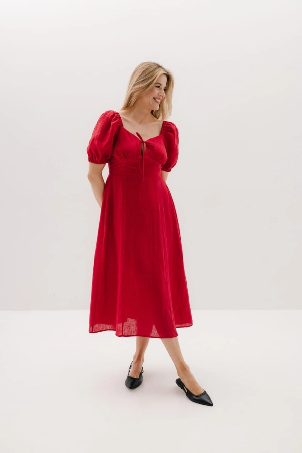 Sukienka Liberty lniana, czerwona