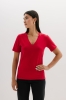 T-shirt Natural V-neck bawełniany, czerwony