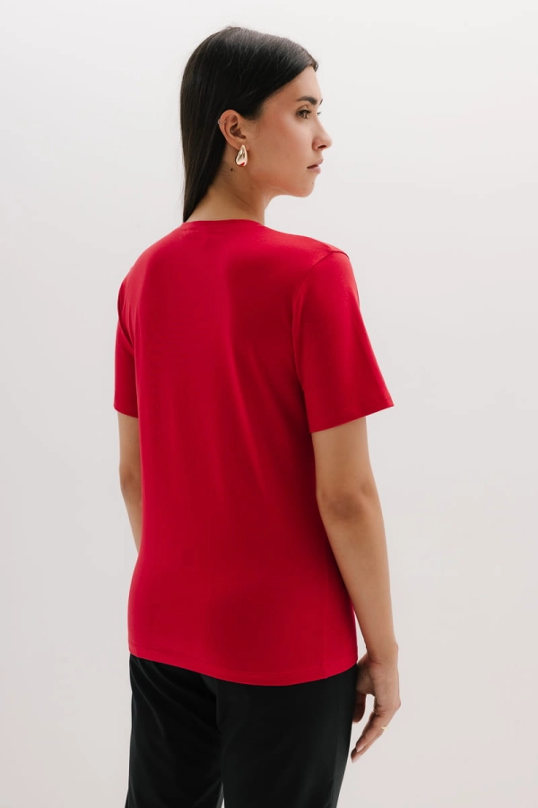 T-shirt Natural V-neck bawełniany, czerwony