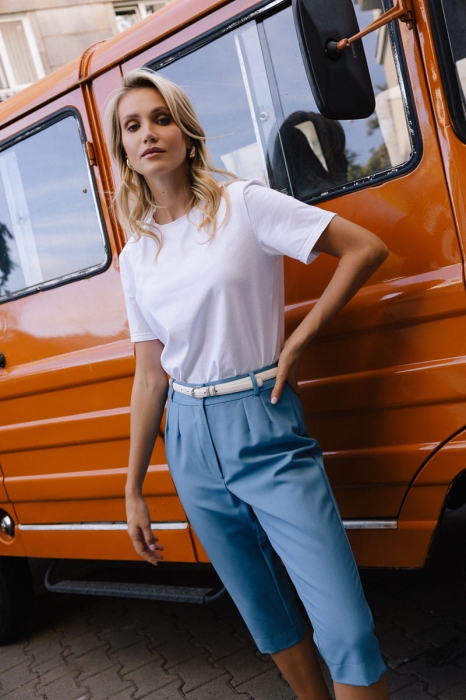 Spodnie Capri wełniane, niebieskie