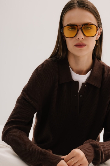 Sweter Polo wełniano-bawełniany, brązowy