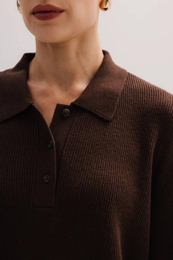 Sweter Polo wełniano-bawełniany, brązowy