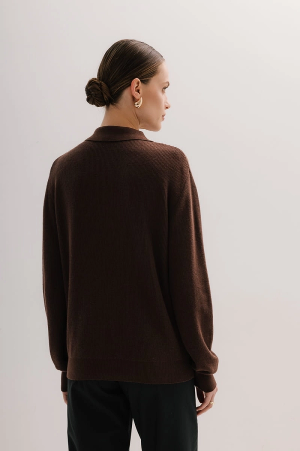 Sweter Polo wełniano-bawełniany, brązowy