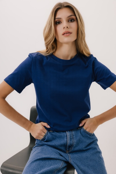 T-shirt Natural O-neck bawełniany, granatowy