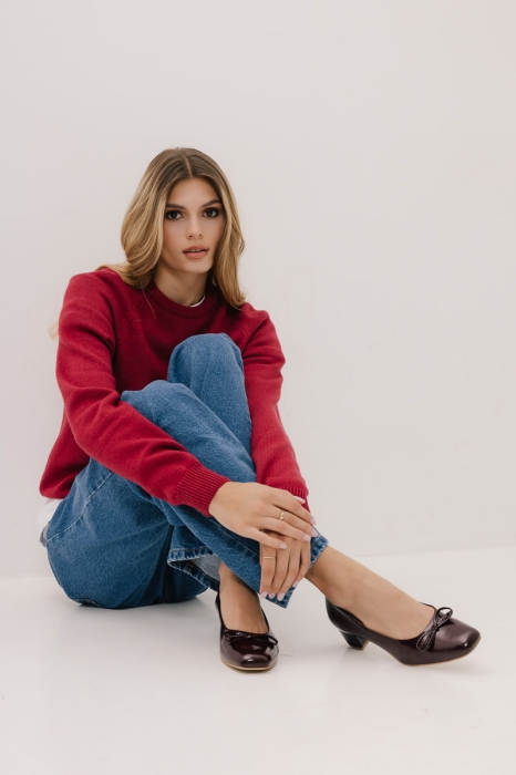 Czółenka ze skóry lakierowanej z kokardka Bowbliss, bordowe