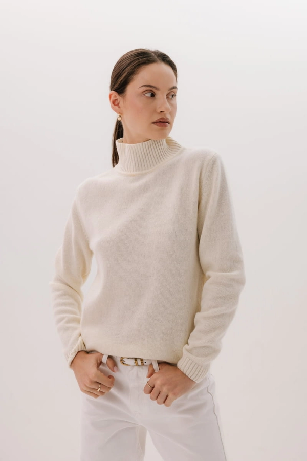 Sweter Mild wełniany, kremowy