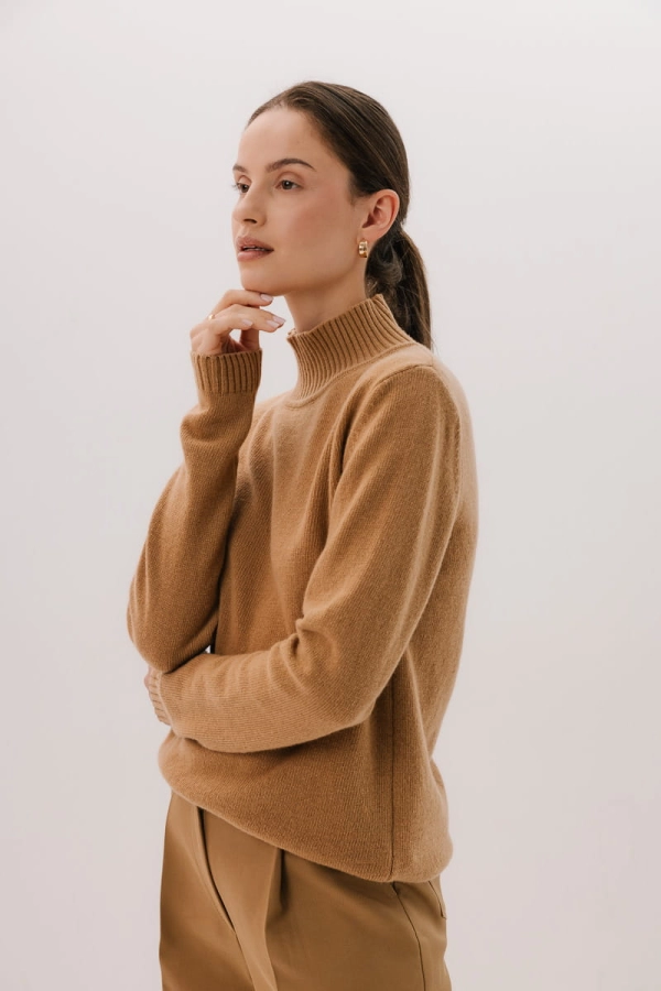 Sweter Mild wełniany, beżowy