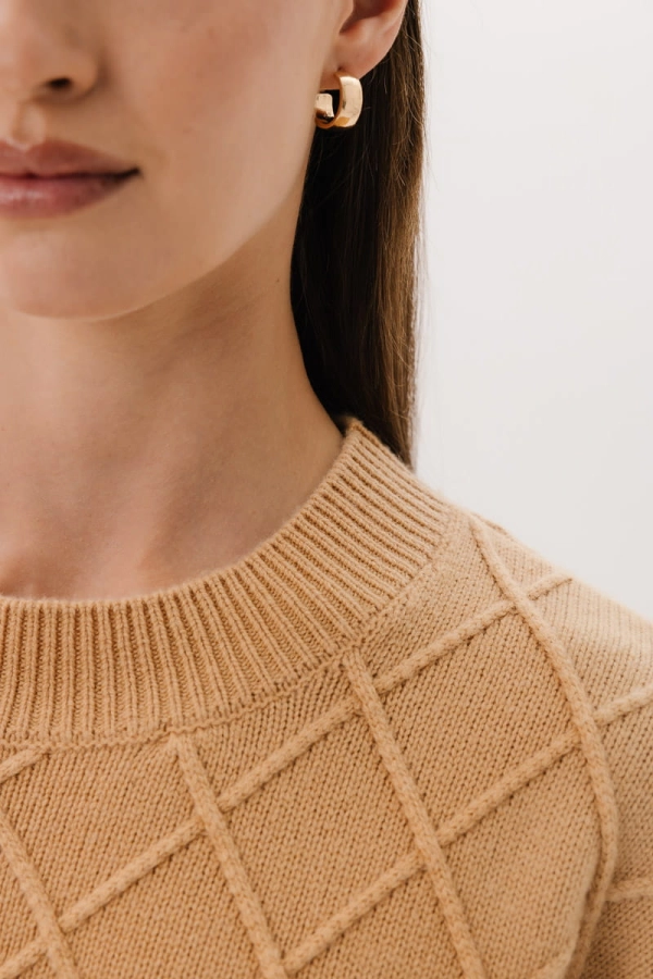 Sweter wełniany w romby Karo, beżowy