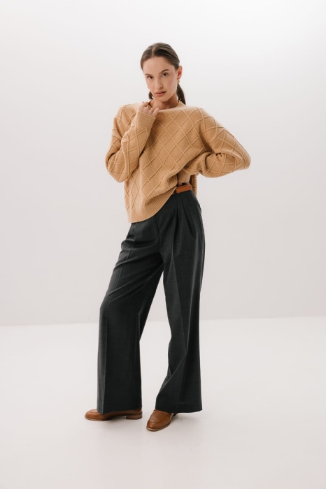 Sweter wełniany w romby Karo, beżowy