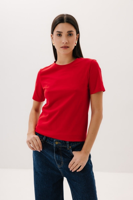 T-shirt Natural O-neck bawełniany, czerwony