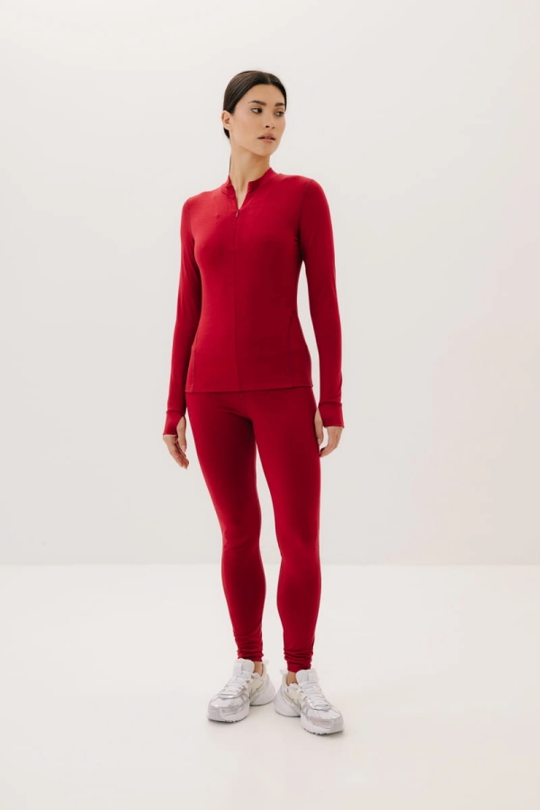 Longsleeve Traverse wełniany, czerwony