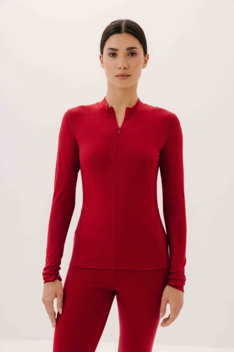 Longsleeve Traverse wełniany, czerwony