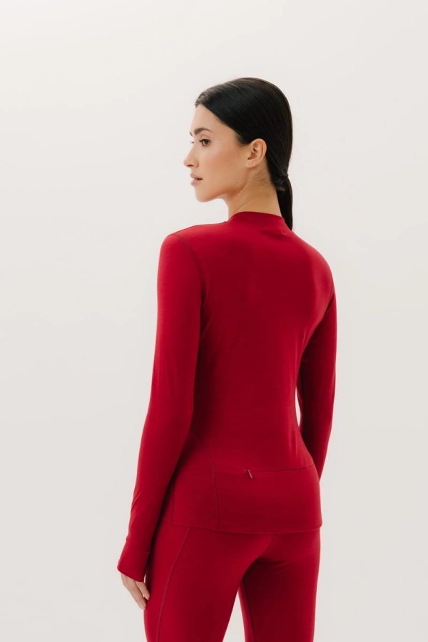 Longsleeve Traverse wełniany, czerwony