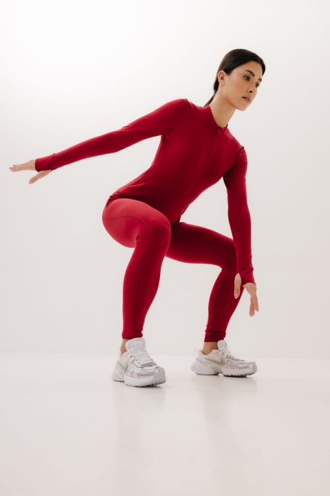 Longsleeve Traverse wełniany, czerwony