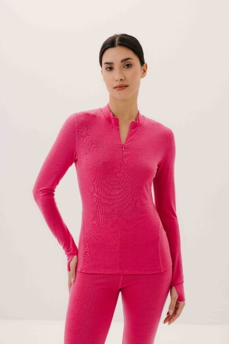 Longsleeve Traverse wełniany, różowy